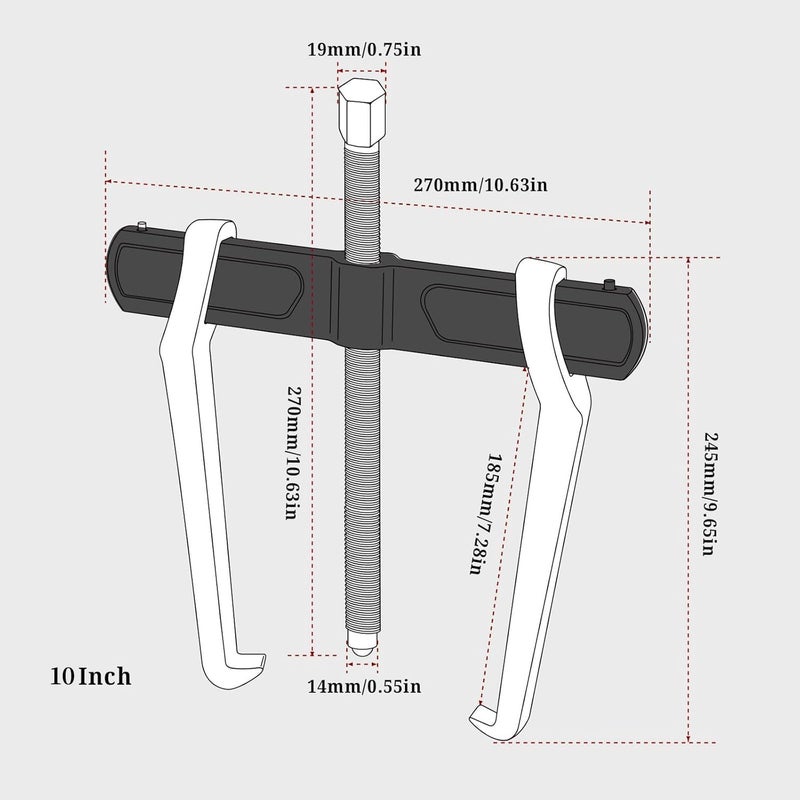 BILITOOLS 10" 2-Jaw Gear Puller, Internal External for Removal of Pulleys Flywheels Bearings & Gears - Image 5